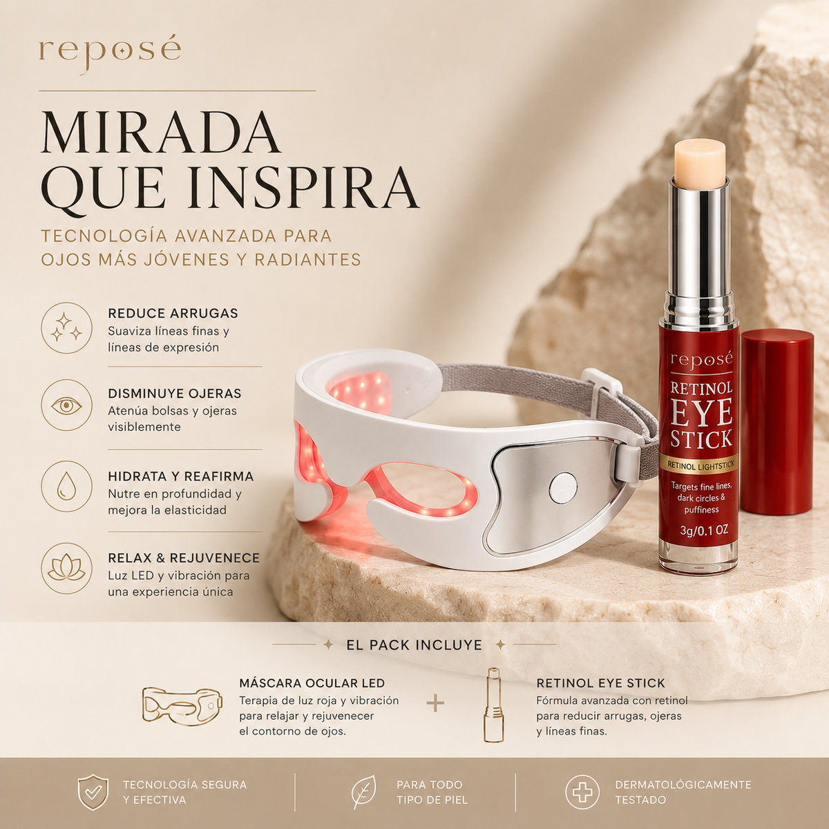 Pack Reposé — Masaje ocular LED + Crema antiarrugas con retinol